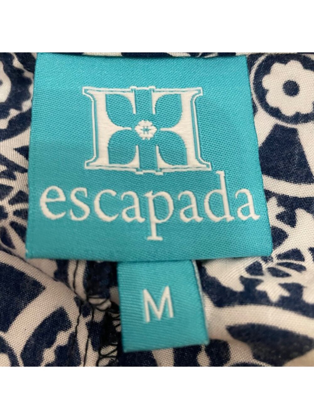 Escapada Printed Top Womens Navy Blue White 1/2 Sleeve V Neck Blouse Size M - Picture 3 of 9